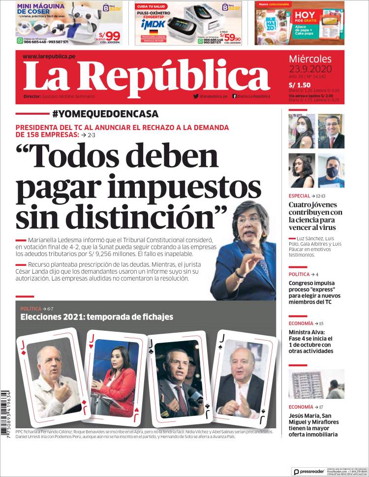Portada de La Republica (Per&uacute;)