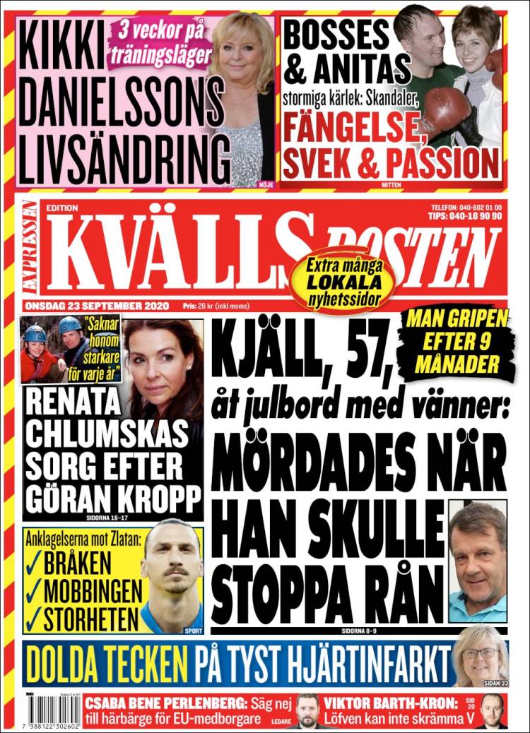 Portada de Kvällsposten (Suecia)