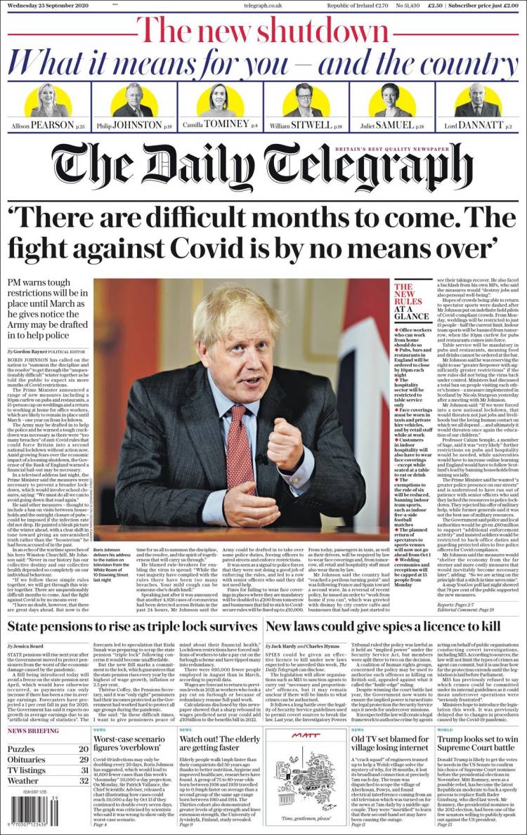 Portada de Daily Telegraph (Reino Unido)