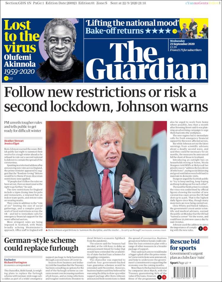 Portada de The Guardian (Reino Unido)