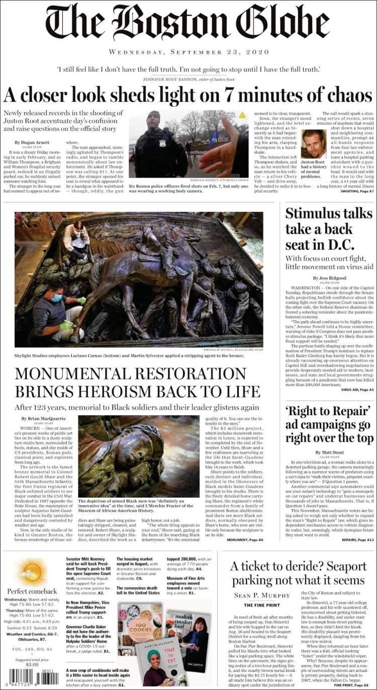 Portada de Boston Globe (USA)