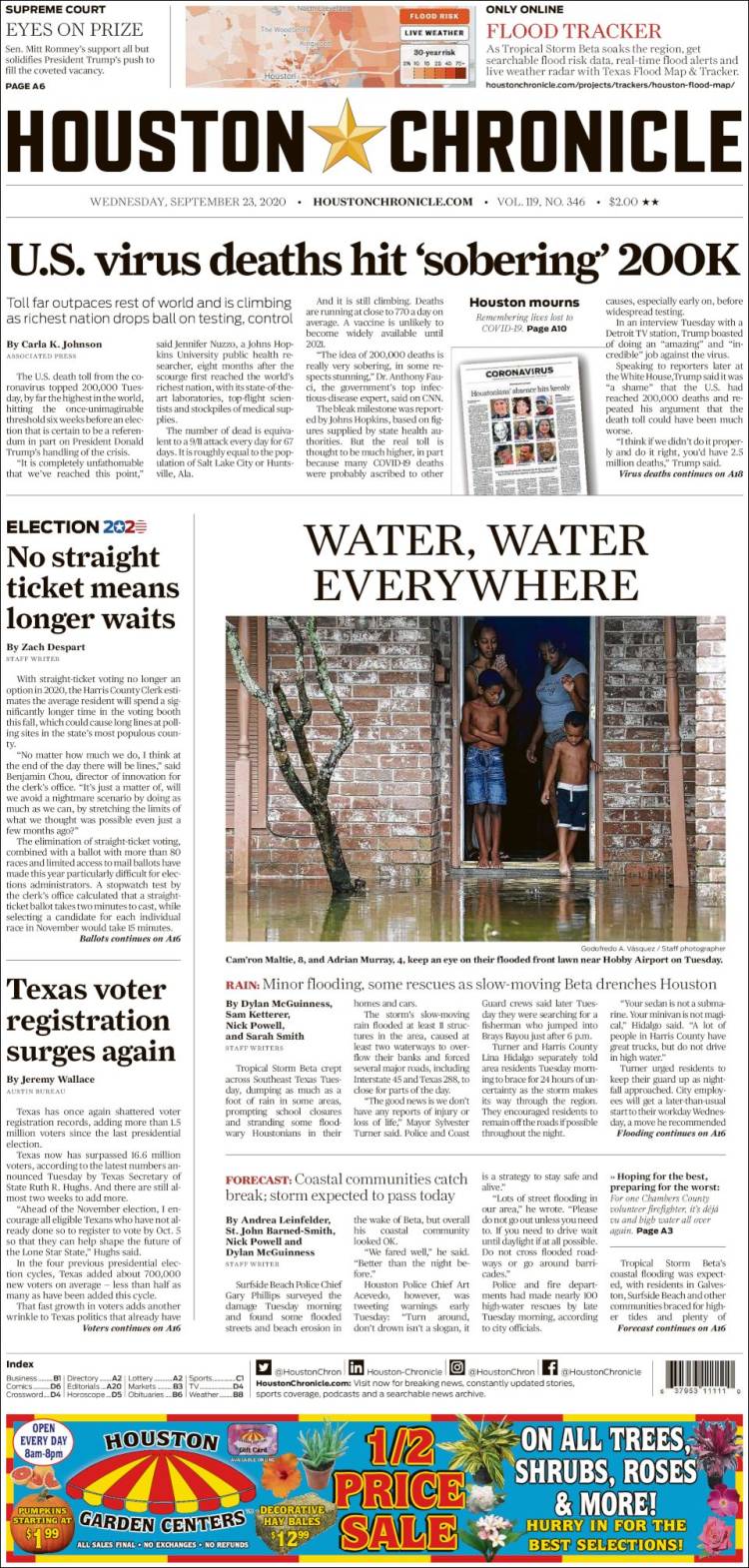 Portada de Houston Chronicle (USA)