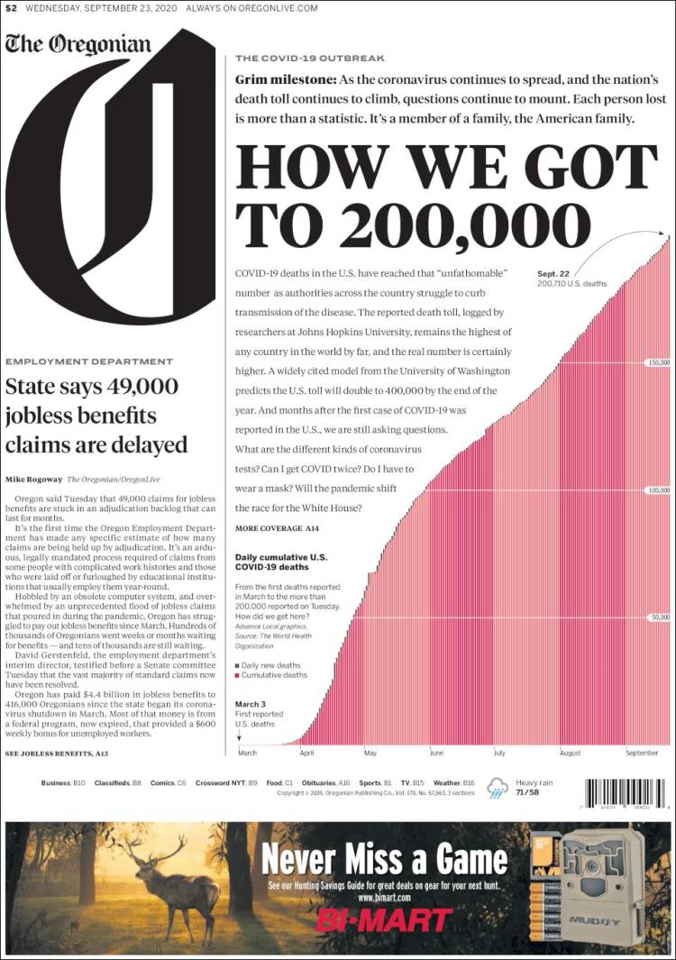 Portada de The Oregonian (USA)