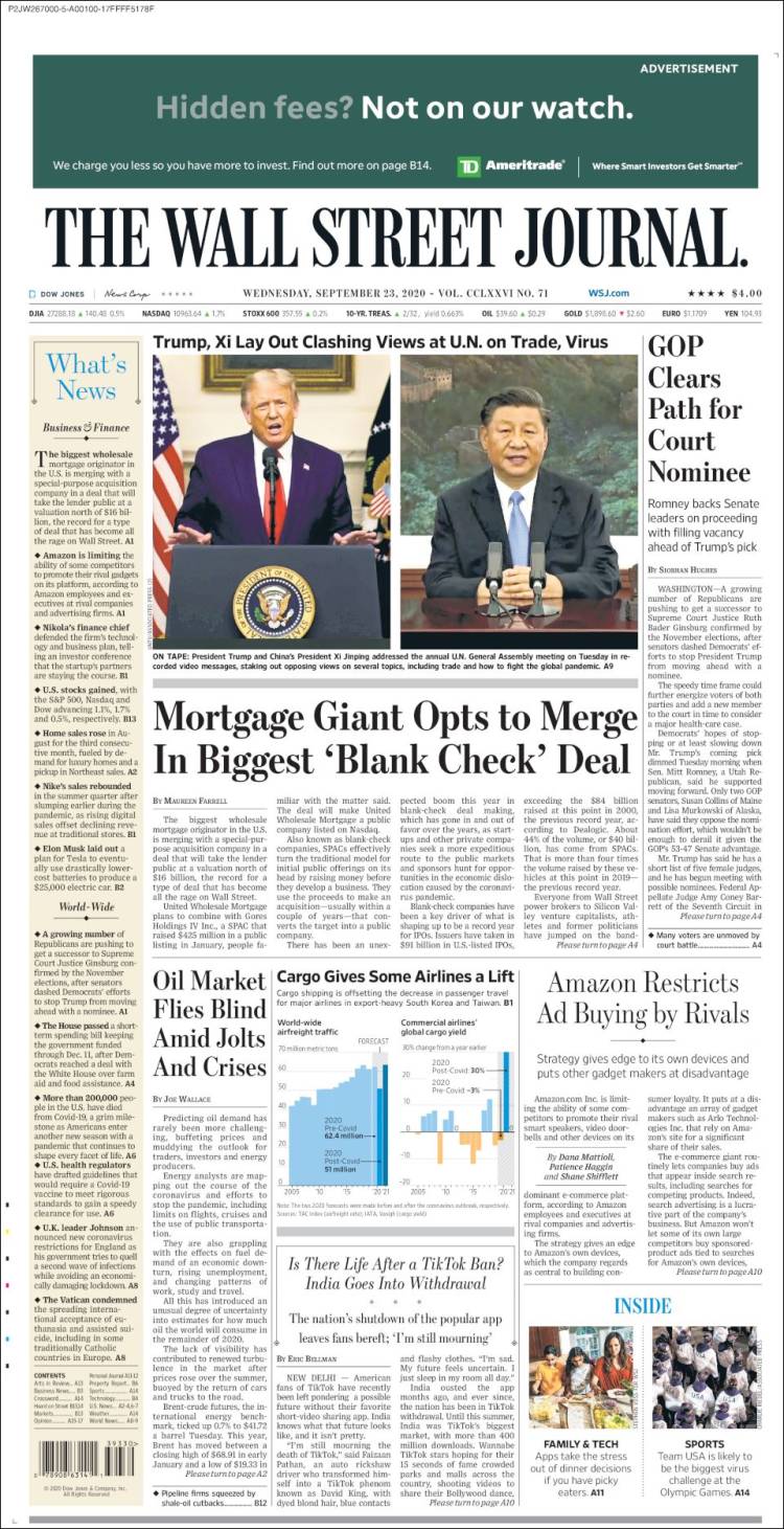 Portada de Wall Street Journal (USA)