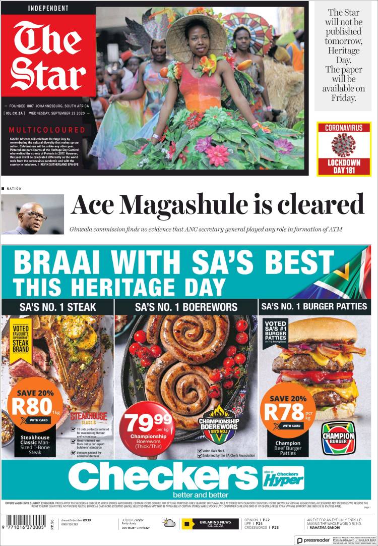 Portada de The Star (Sud&aacute;frica)