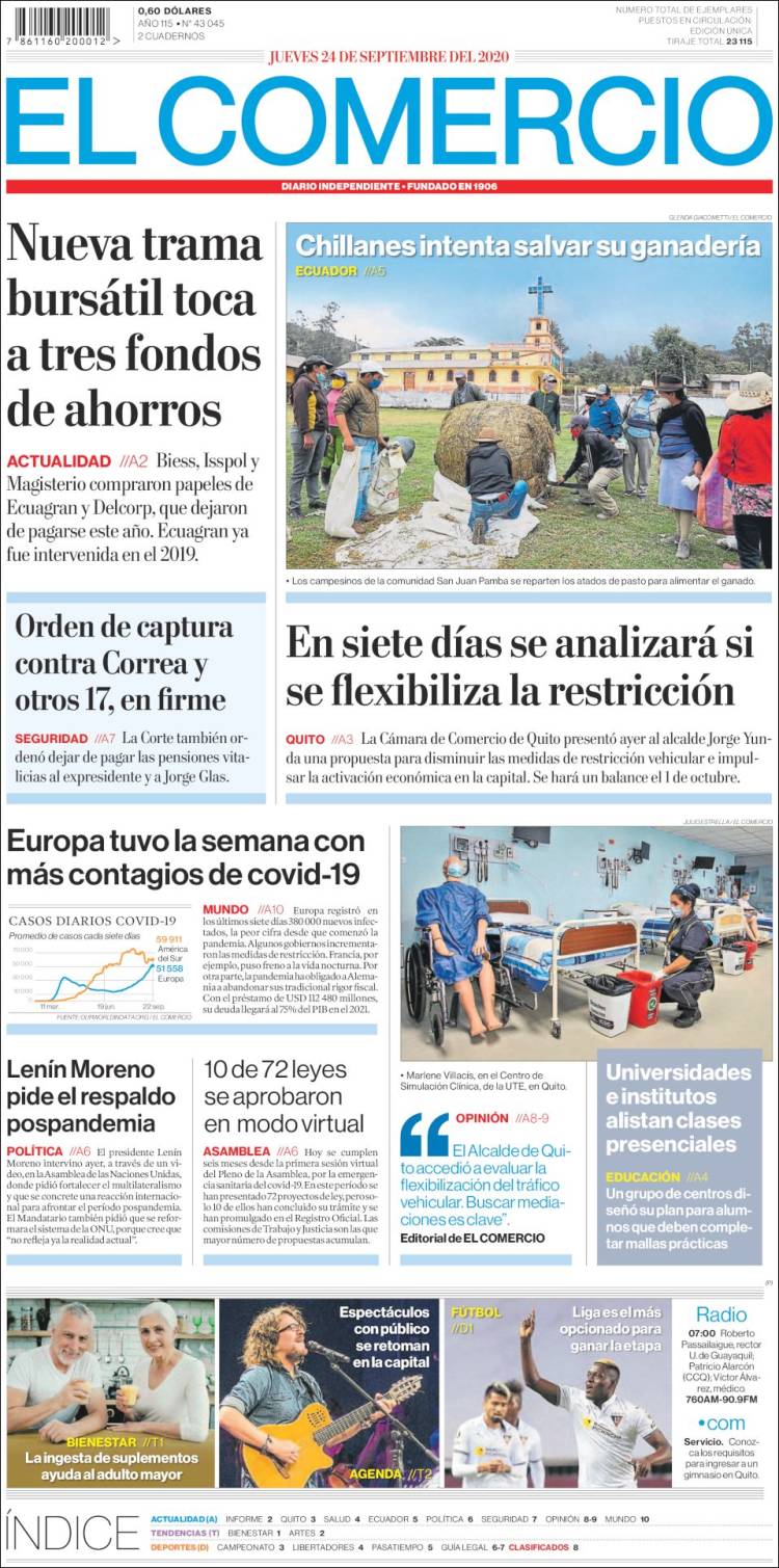 Portada de El Comercio (Ecuador)