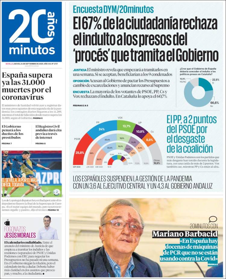 Portada de 20 Minutos - Sevilla (Espa&ntilde;a)