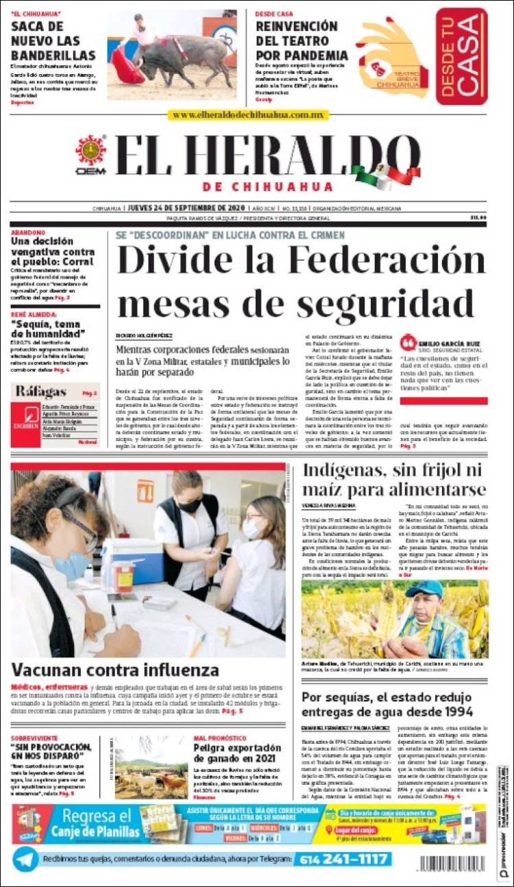 Portada de El Heraldo de Chihuahua (M&eacute;xico)