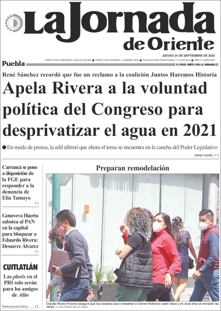 Portada de La Jornada de Oriente - Puebla (M&eacute;xico)