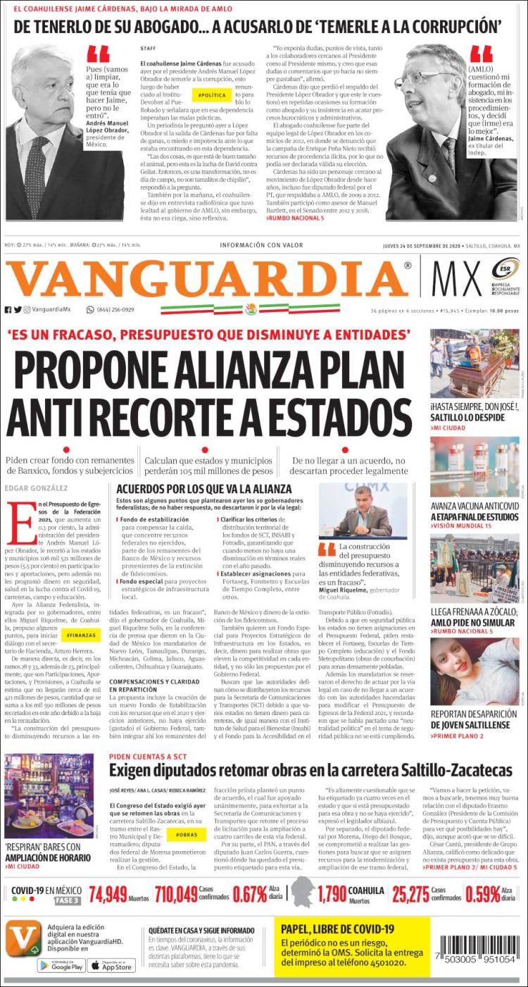 Portada de Vanguardia (M&eacute;xico)