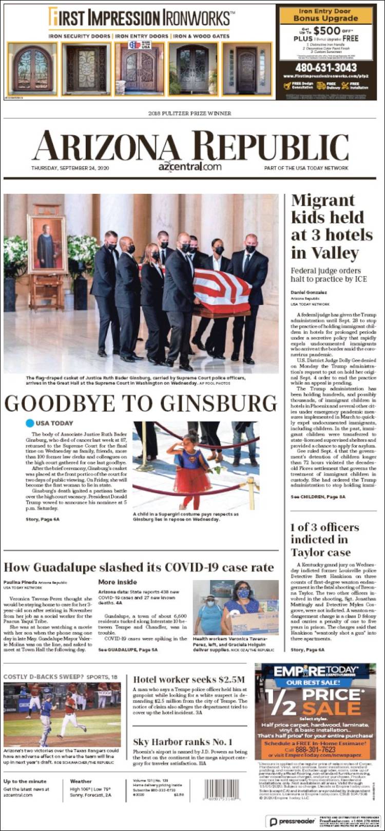 Portada de Arizona Republic News (USA)