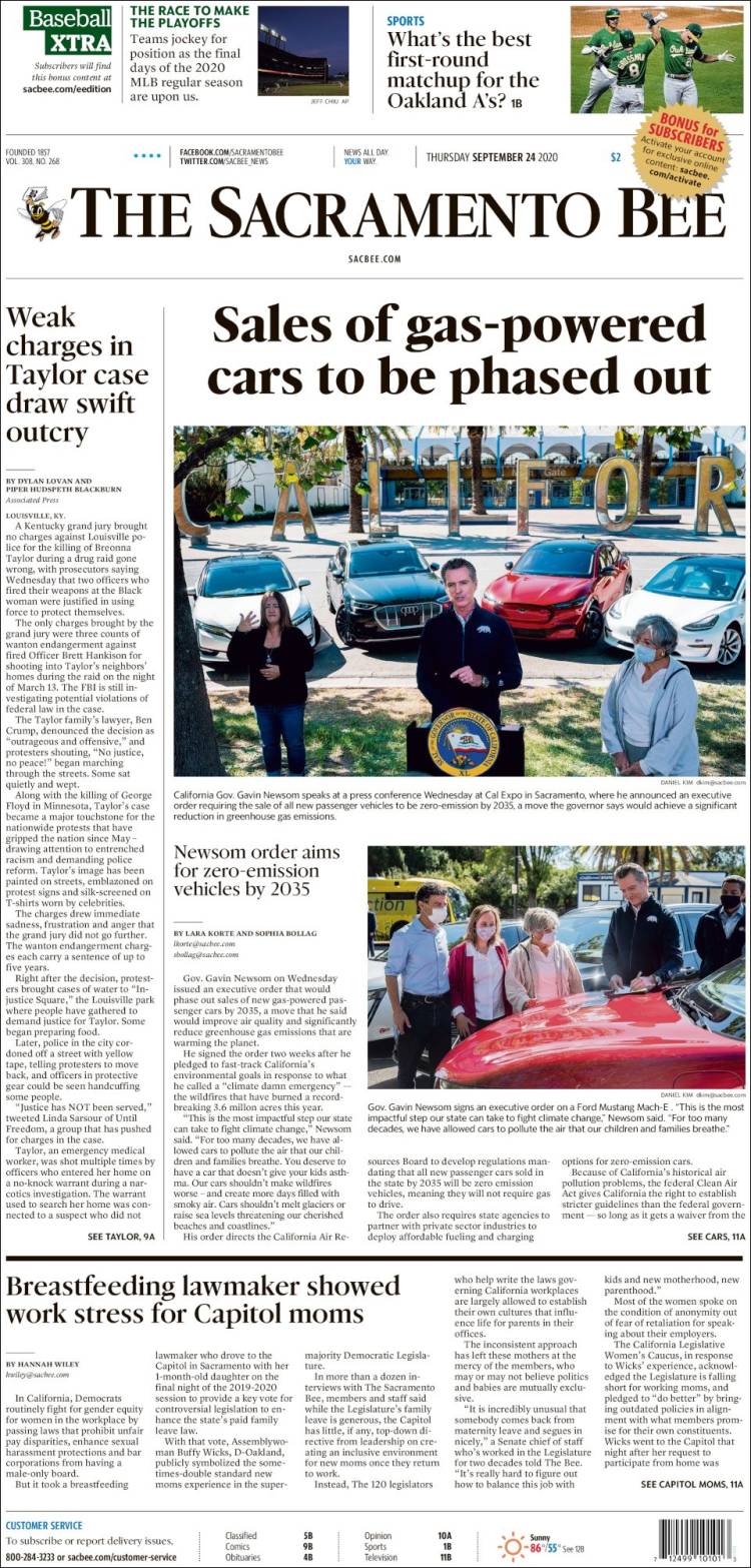 Portada de The Sacramento Bee (USA)