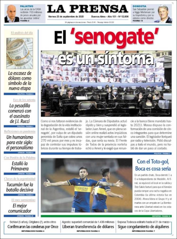 Portada de La Prensa (Argentina)