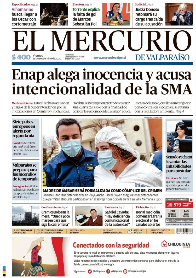 Portada de Mercurio de Valparaiso (Chile)
