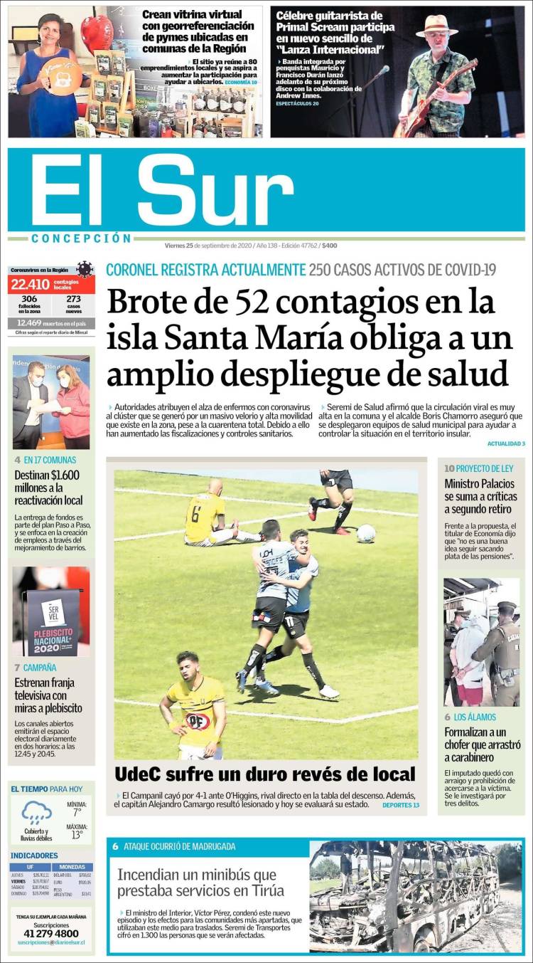 Portada de El Sur (Chile)