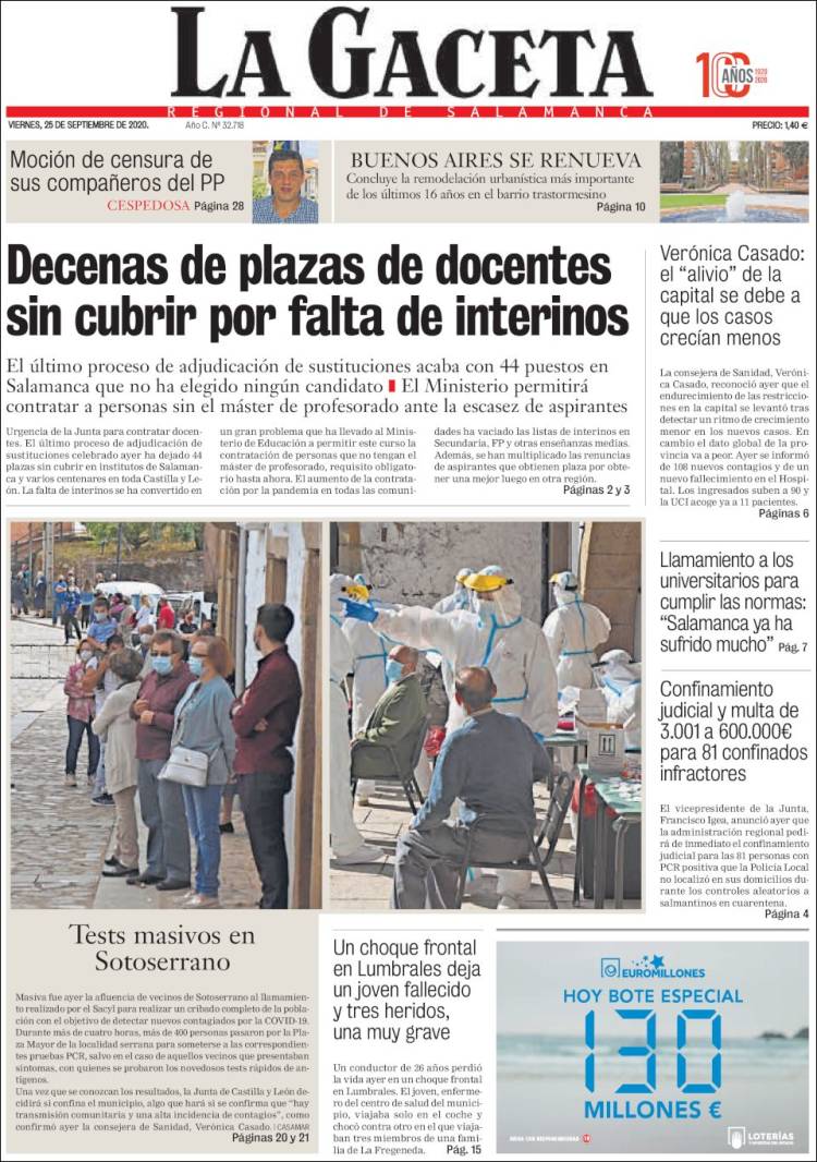 Portada de La Gaceta de Salamanca (Espa&ntilde;a)