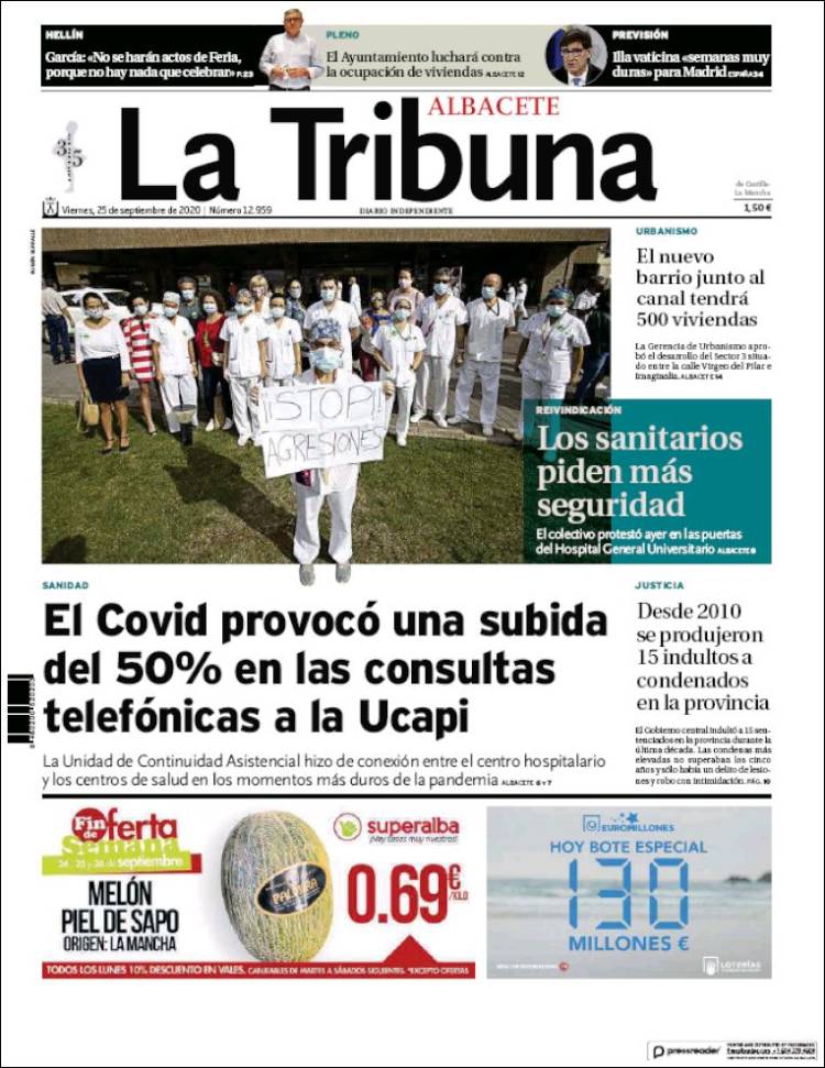 Portada de La Tribuna de Albacete (Espa&ntilde;a)