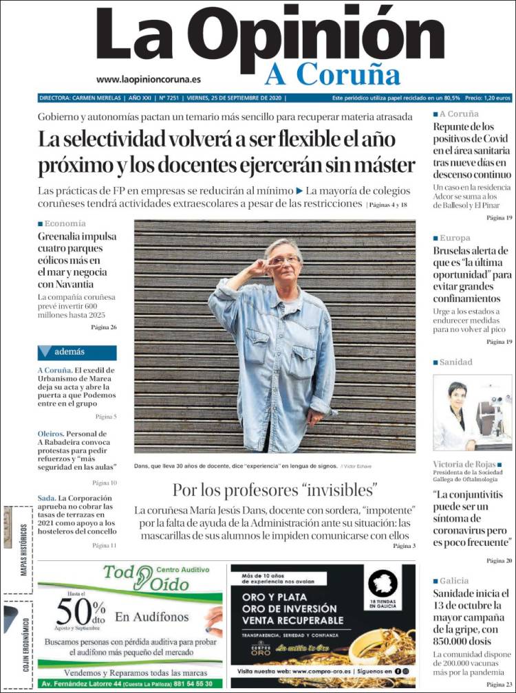 Portada de La Opinión de A Coruña (Espa&ntilde;a)