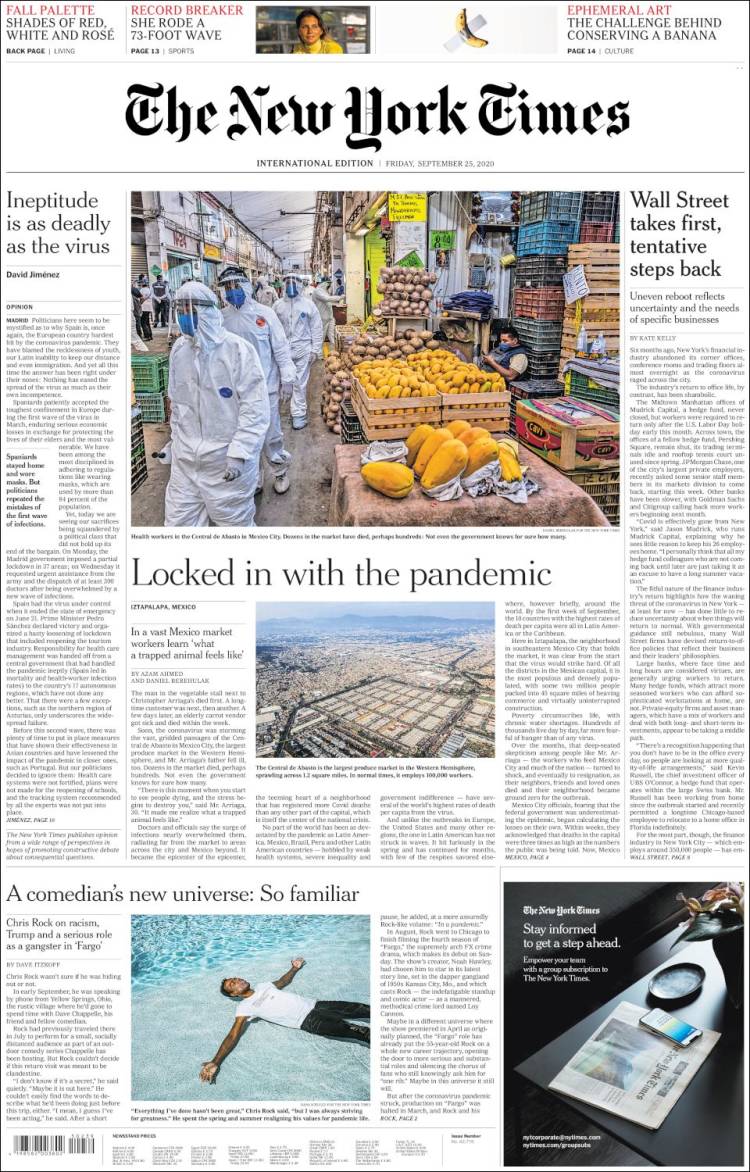 Portada de International New York Times (Europa)