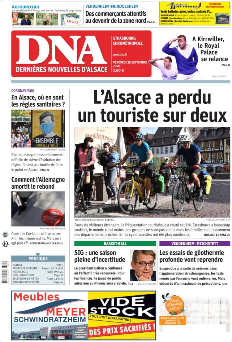 Portada de Les Dernières Nouvelles d'Alsace (Francia)