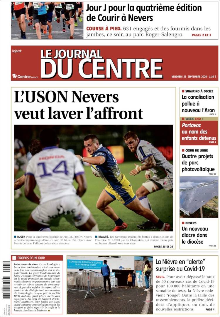 Portada de Le Journal du Centre (Francia)