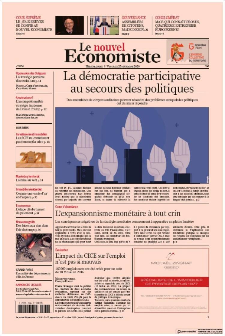 Portada de Le nouvel Economiste (Francia)