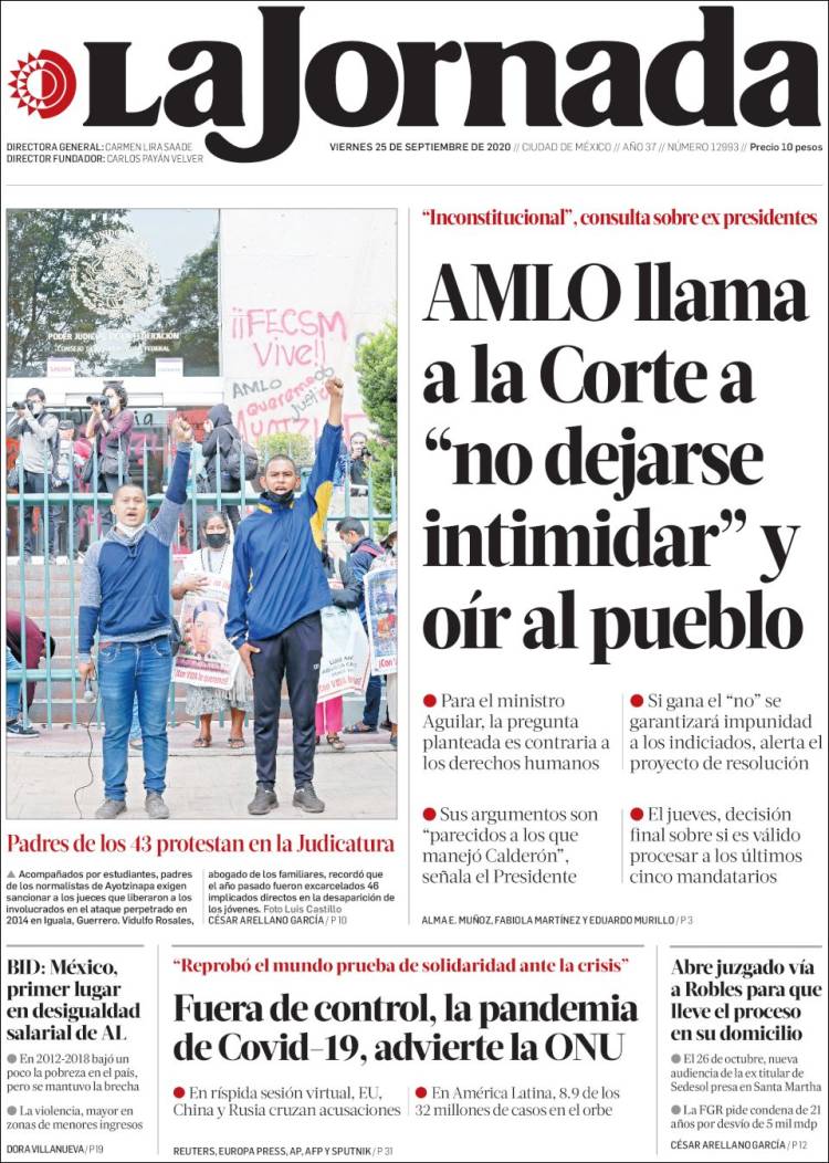 Portada de La Jornada (Mexico)