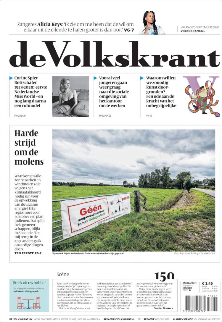 Portada de De Volkskrant (Pa&iacute;ses Bajos)
