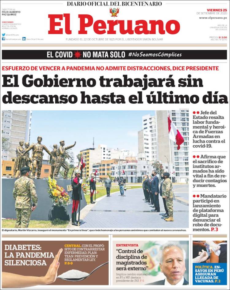 Portada de El Peruano (Per&uacute;)