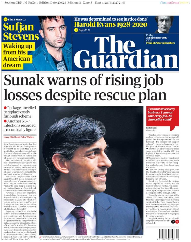 Portada de The Guardian (Reino Unido)