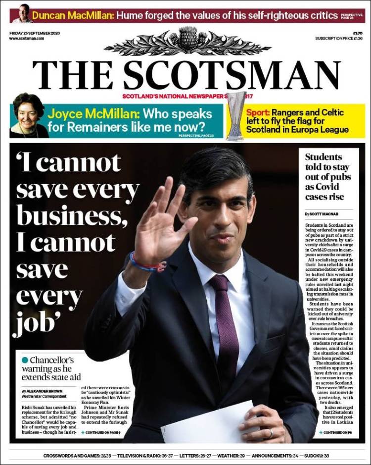 Portada de The Scotsman (Reino Unido)