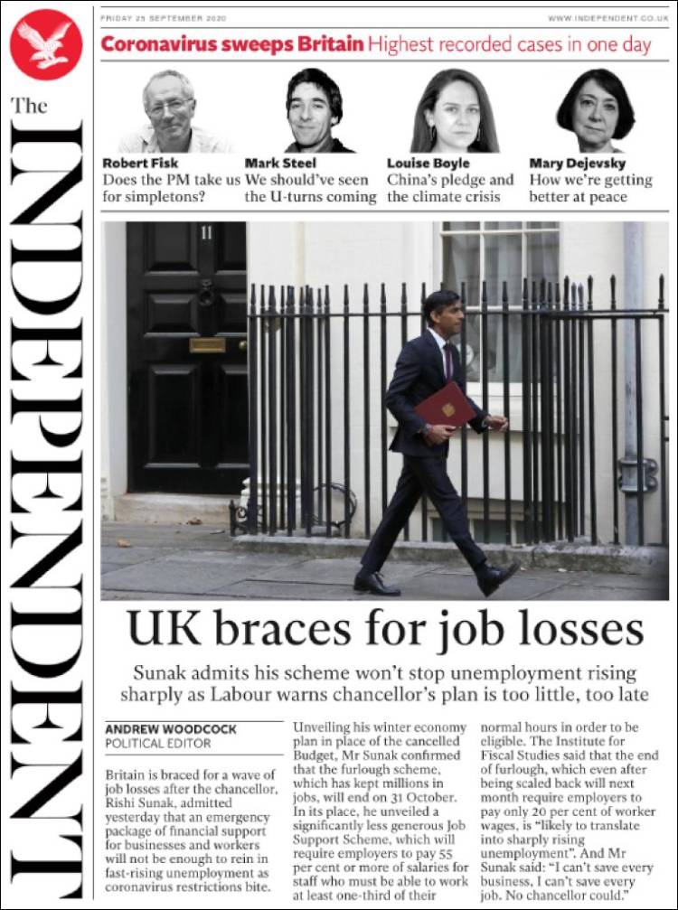 Portada de The Independent (Reino Unido)