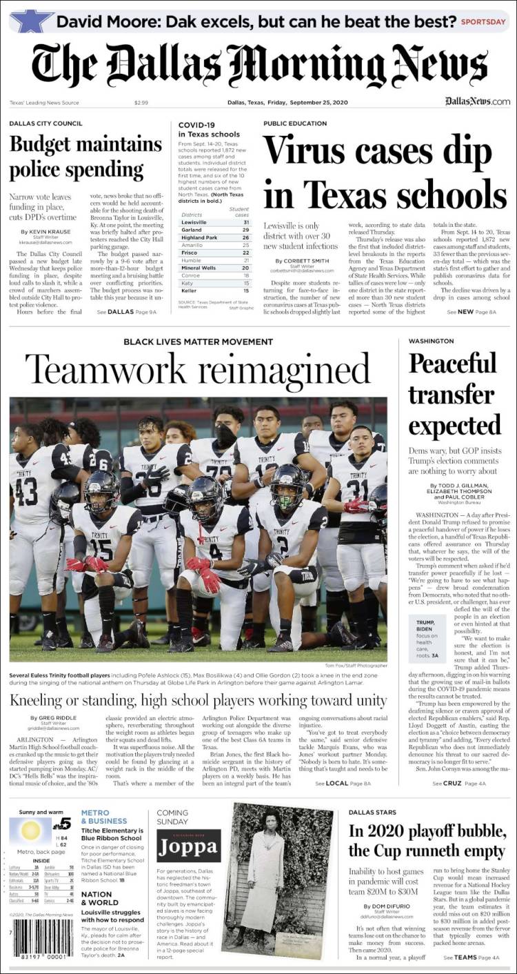 Portada de Dallas Morning News (USA)