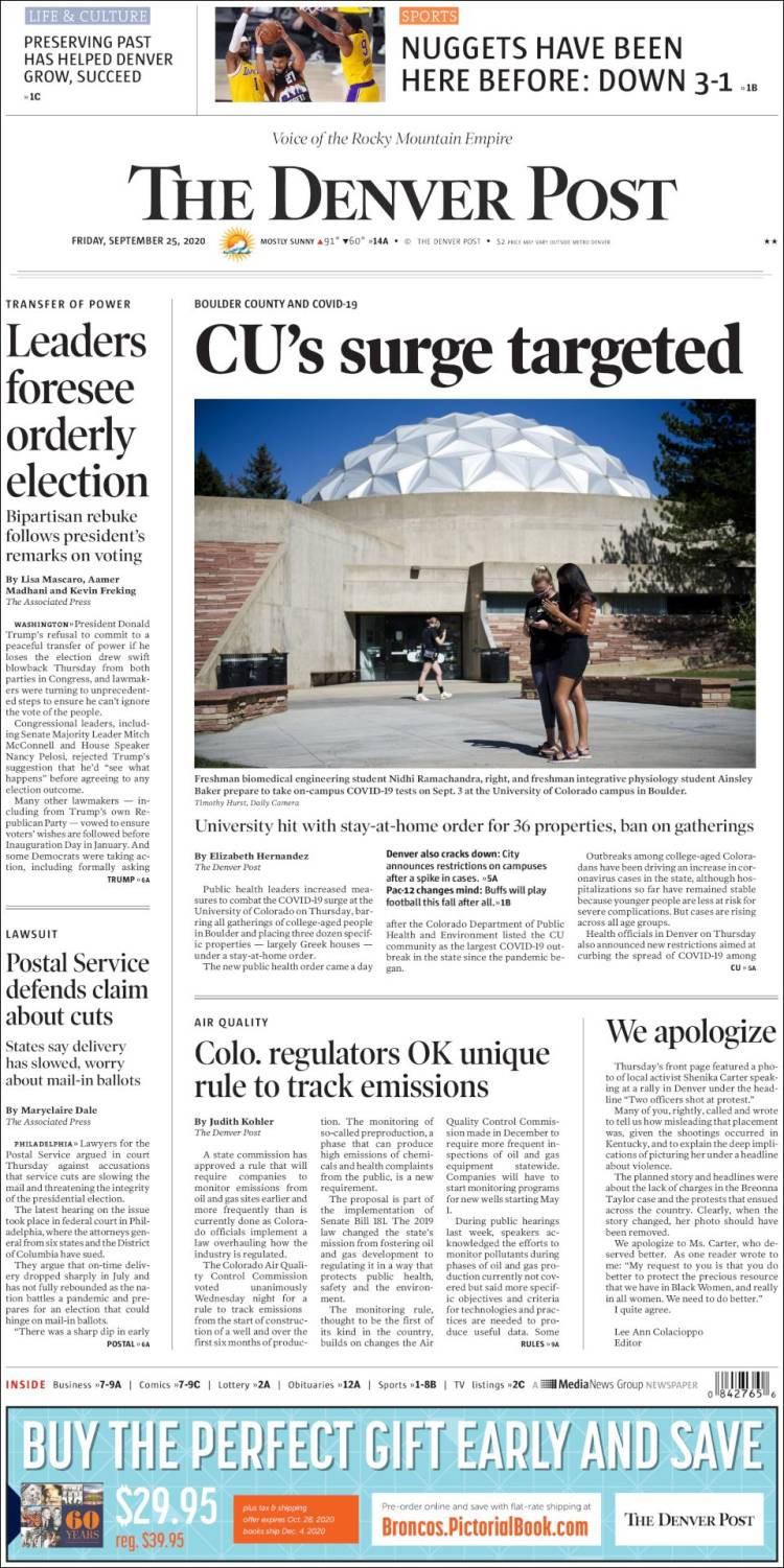 Portada de The Denver Post (USA)