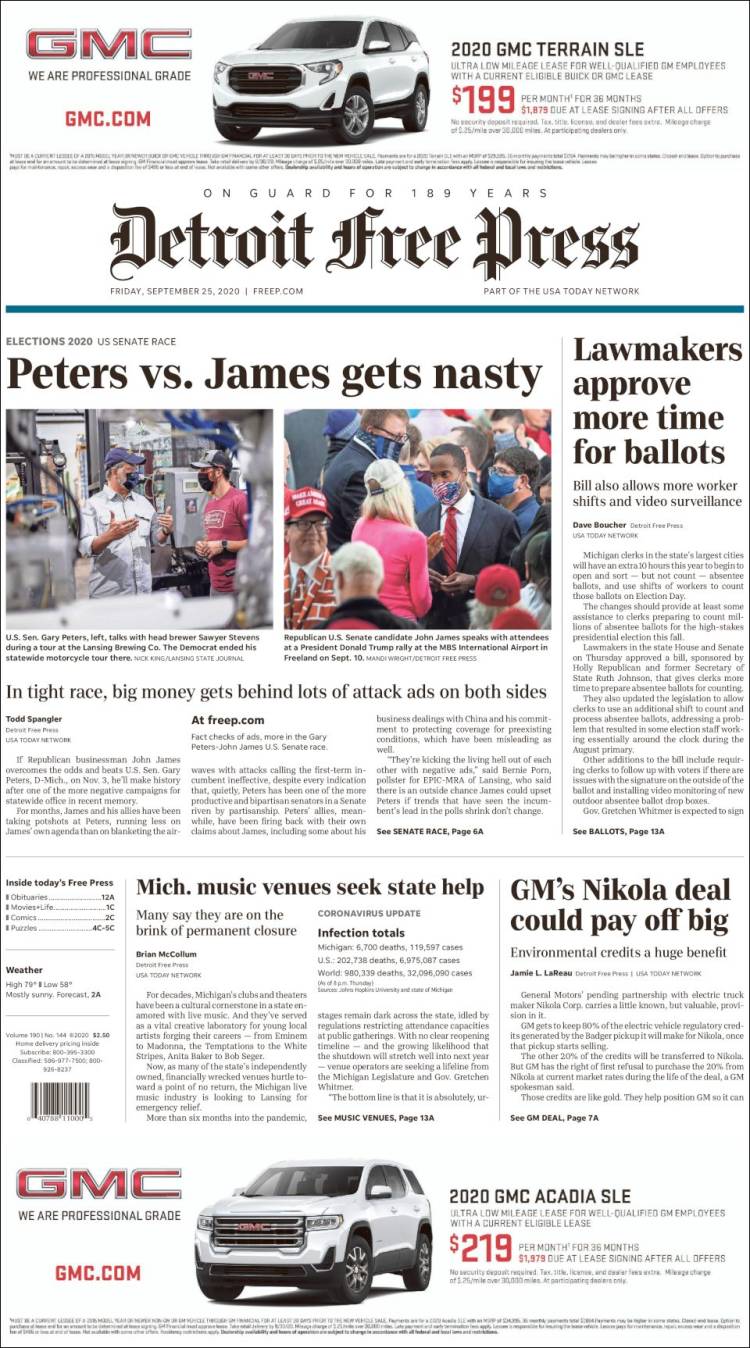 Portada de Detroit Free Press (USA)