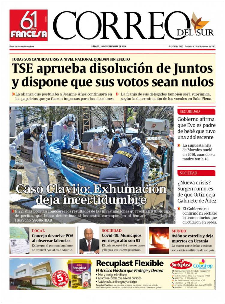 Portada de Correo Sur (Bolivia)