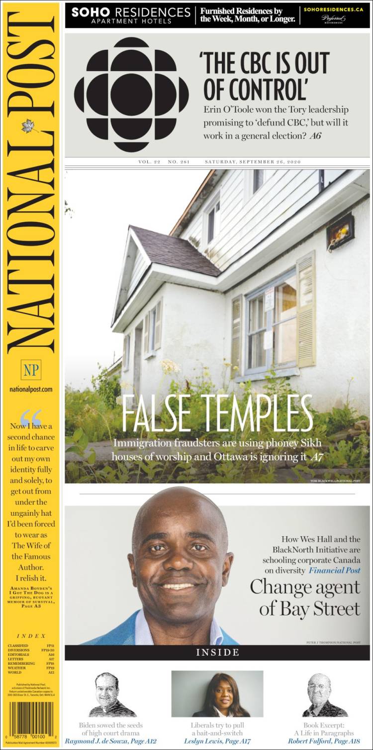 Portada de The National Post (Canad&aacute;)