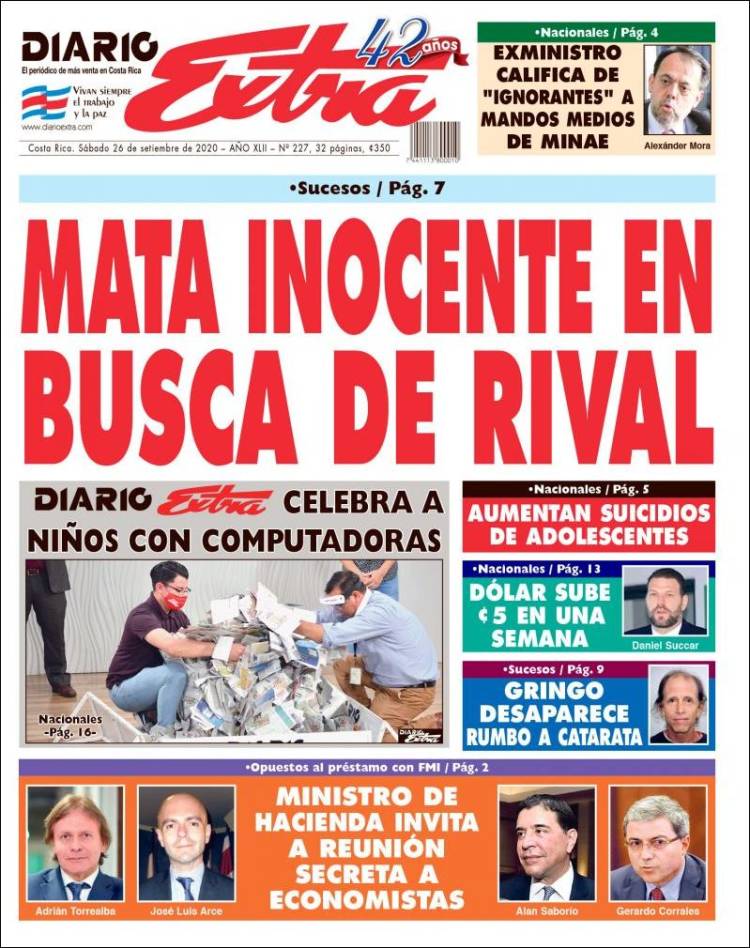 Portada de Diario Extra (Costa Rica)