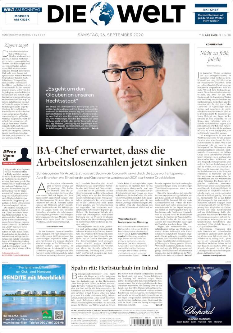 Portada de Die Welt (Alemania)
