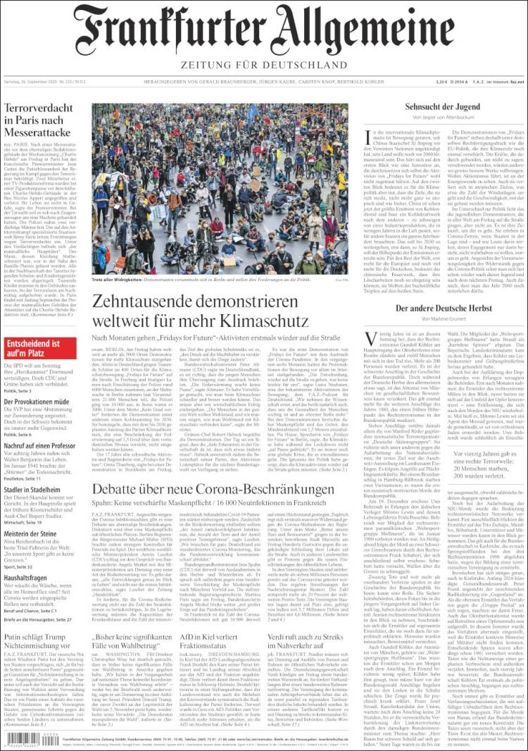 Portada de Frankfurter Allgemeine (Alemania)