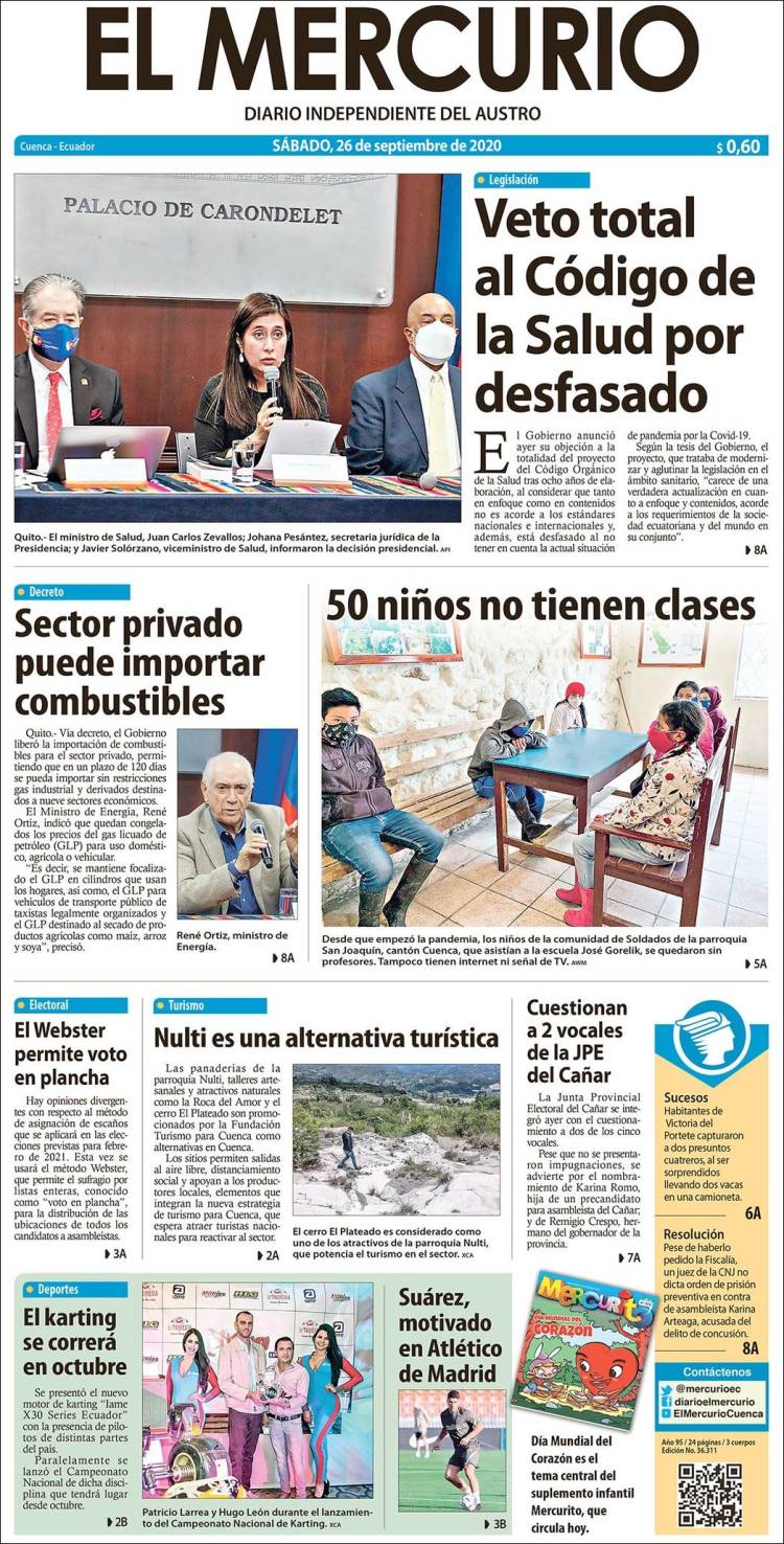 Portada de Diario El Mercurio (Ecuador)