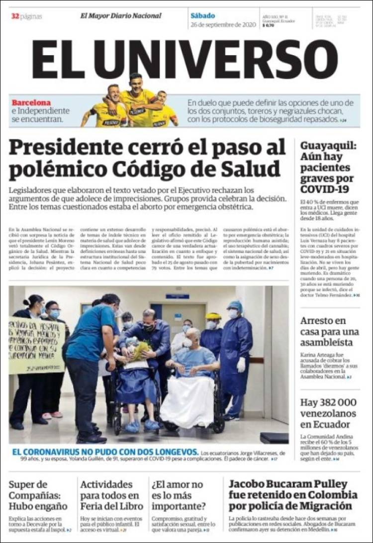 Portada de El Universo - Ecuador (Ecuador)