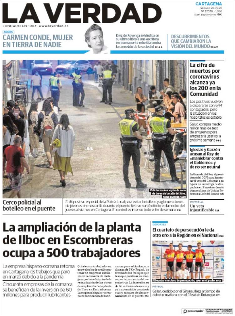 Portada de La Verdad de Cartagena (Espa&ntilde;a)