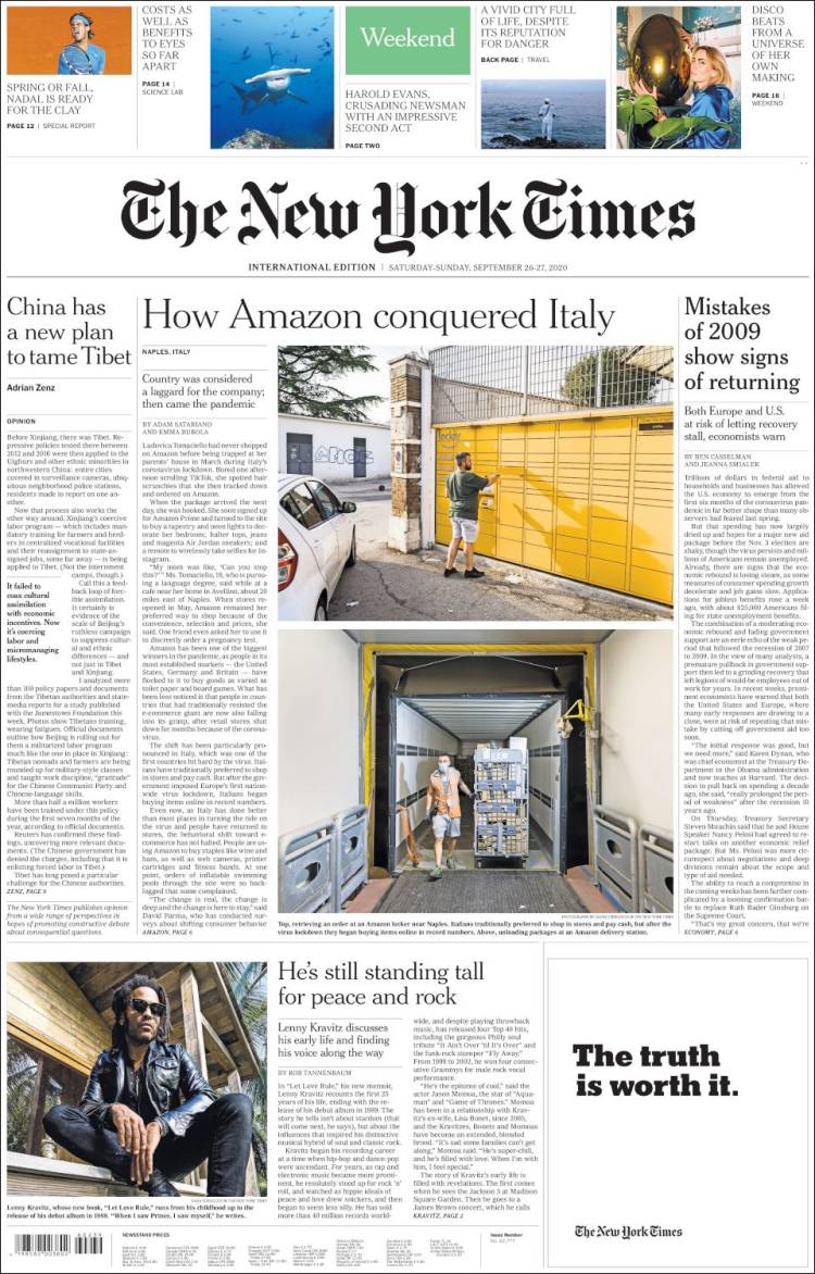 Portada de International New York Times (Europa)