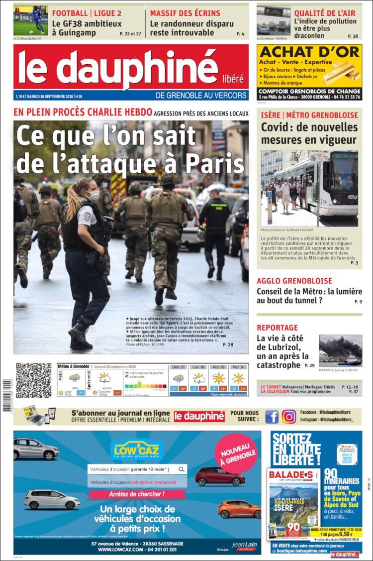 Portada de Le Dauphiné Libéré (Francia)