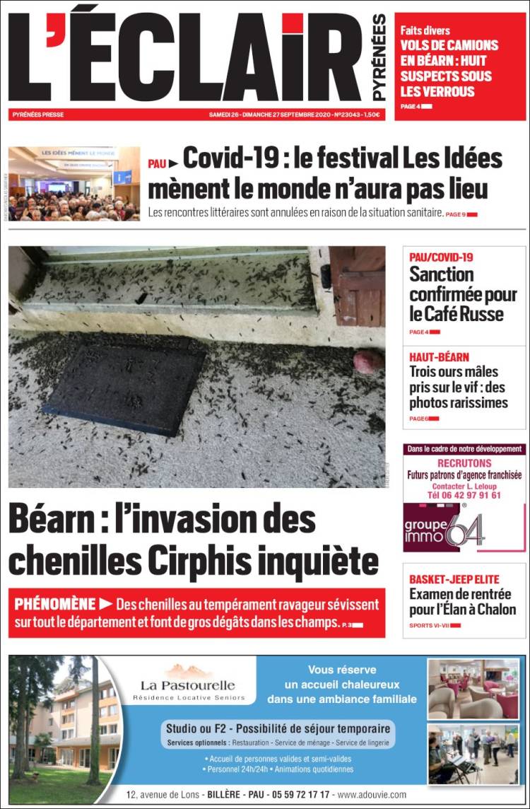 Portada de L'Eclair des Pyrénées (Francia)