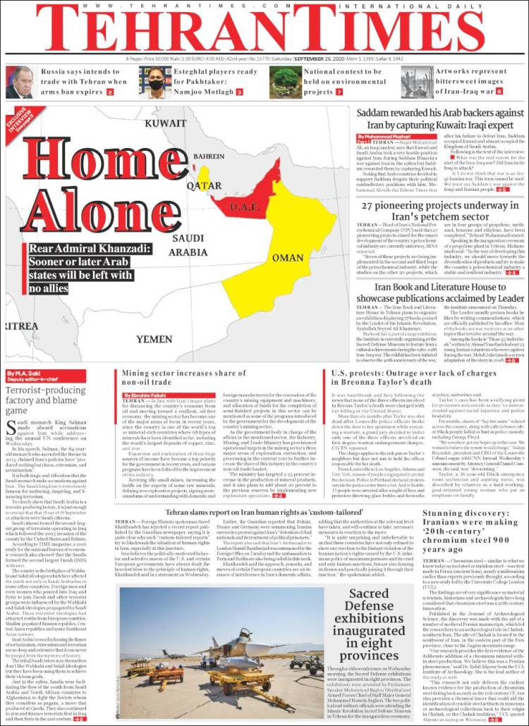 Portada de TehranTimes (Ir&aacute;n)