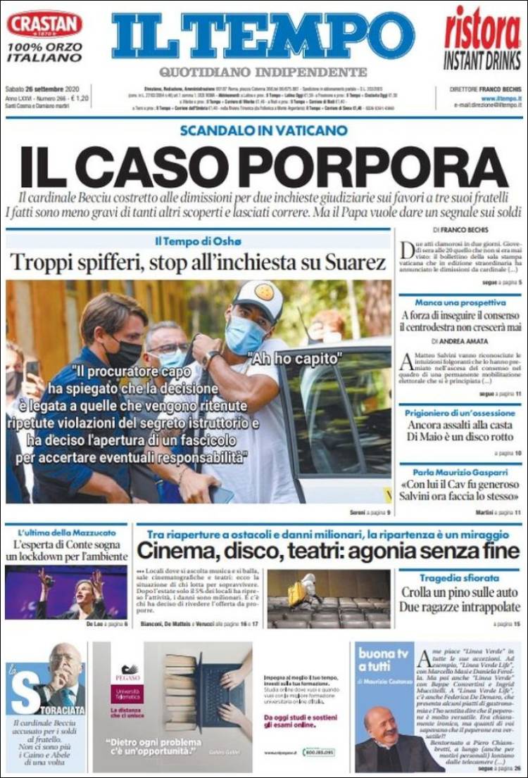 Portada de Il Tempo (Italia)