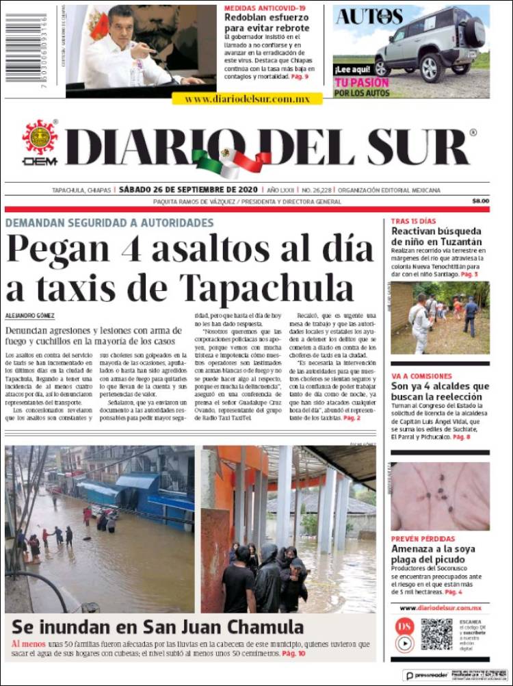 Portada de El Diario del Sur (M&eacute;xico)