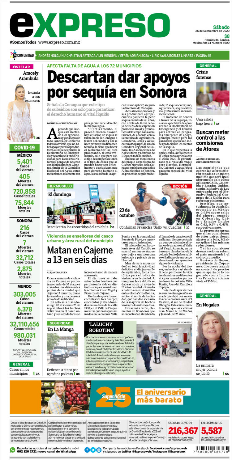 Portada de Expreso (M&eacute;xico)